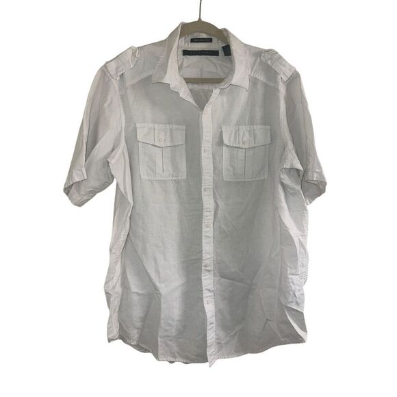 ✨Sean John Men's White Short Sleeve Solid Linen Sz XL Shirt✨ - Picture 3 of 10